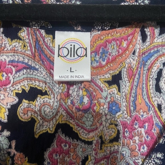 Billa size L mixed print boho peasant multicolor paisley 3/4 sleeve blouse EUC - Picture 3 of 5